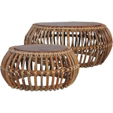 vidaXL 2 x Coffee Table, Side Table, Living Room Table, Coffee Table, Sofa Table, Rattan Table, Natural Rattan Wooden Table Top