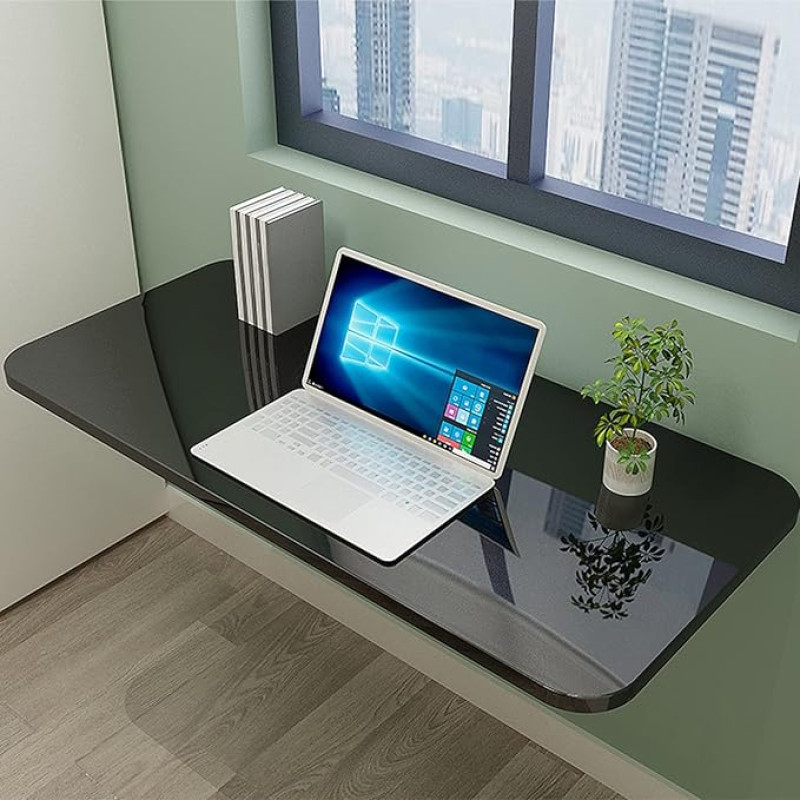 Folding Wall Mounted Extendable Wooden Kitchen Table 50-120cm Black Blue White Yellow Ideal for Study Room Kitchen Laundry Bar