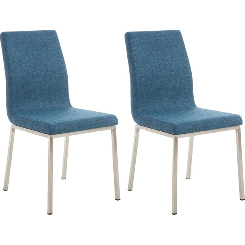 CLP Set of 2 Colmar Dining Room Chairs with Fabric Seat, Easy-Care Padded Recliner Chairs with Stainless Steel Frame, Colour: Blue