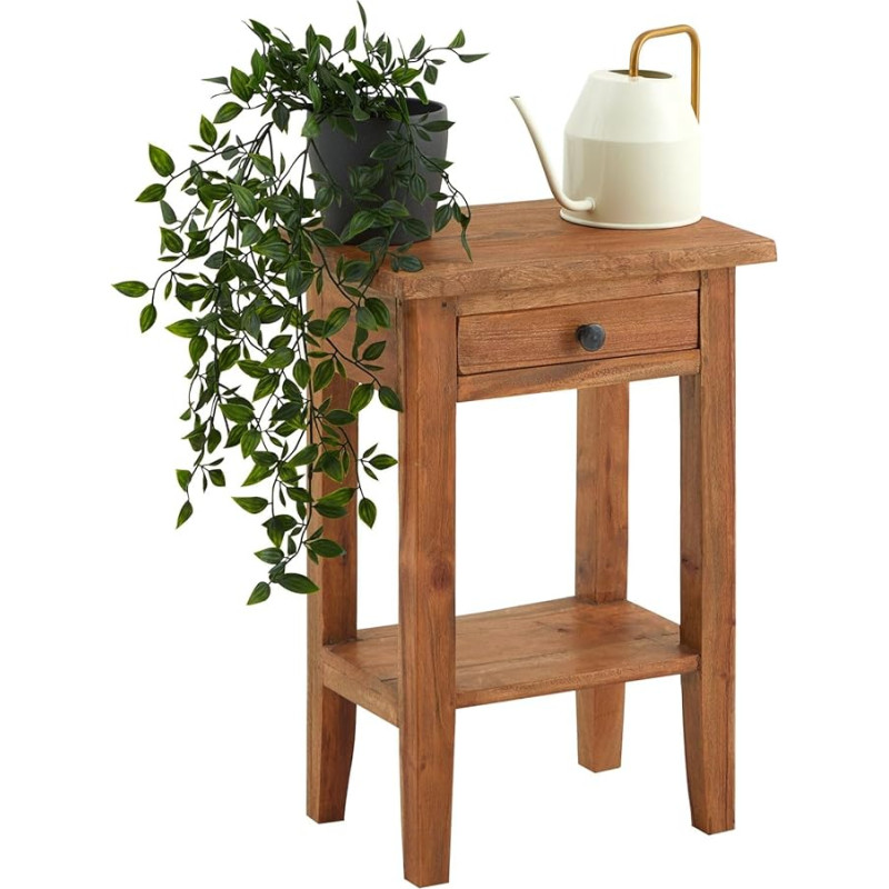 IDIMEX BOSSONS 1 Drawer Solid Mahogany Side Table Black Metal Handle Storage Compartment for Extra Storage Ideal as Bedside Table, Flower Stool, Plant Stool or Small Storage Unit