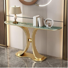 Modern Green Faux Marble Console Table, Narrow Entrance Table with Curved Design, Stylish Sofa Table for Living Room and Hallway (150cm)