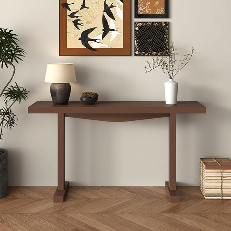 ZIGTUEI Narrow Console Table, Sofa Table, Small Exhibition Table, Modern Entrance Table, Hallway Table, Wood, for Small Space, for Entrance, Hallway, Living Room (Brown, 100 x 80 cm / 39.4 x 31.5