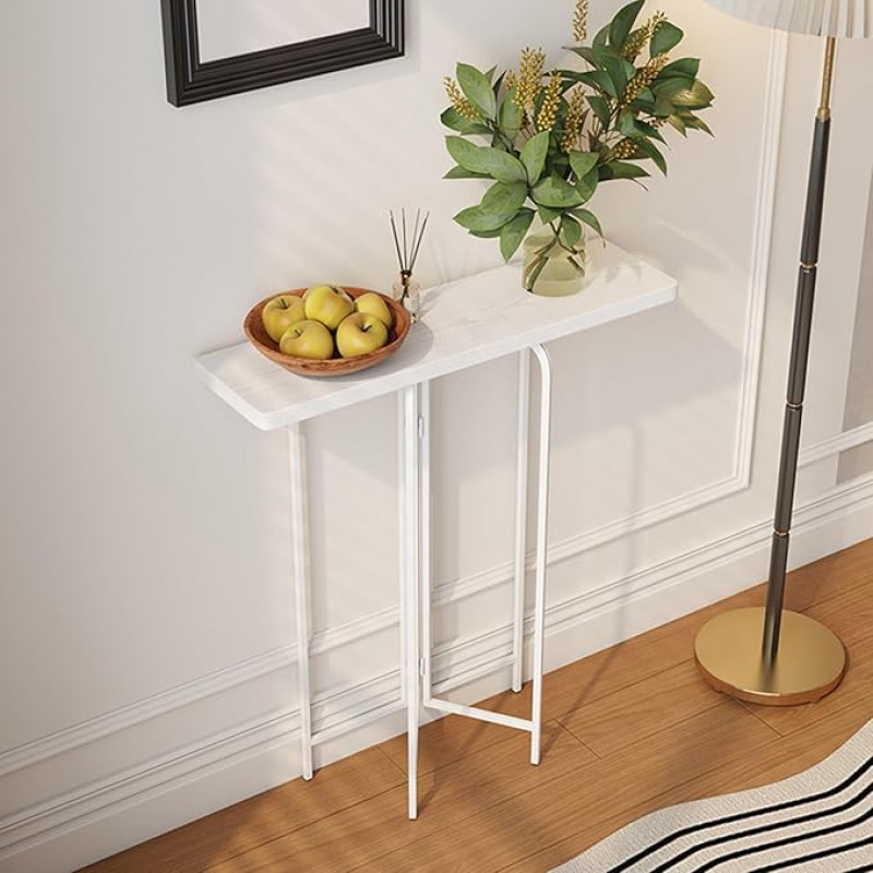 ZIGTUEI Narrow Console Table, Modern Entrance Table, Simple Living Room Sofa Table, for Living Room, Bedroom, Entrance Hall, Hallway (White, 100 x 90 cm/39.4 x 35.4)
