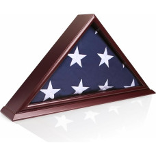DECOMIL - 5x9 Burial/Funeral/Veteran Flag Elegant Display Case with Base, Solid Wood, Cherry Finish
