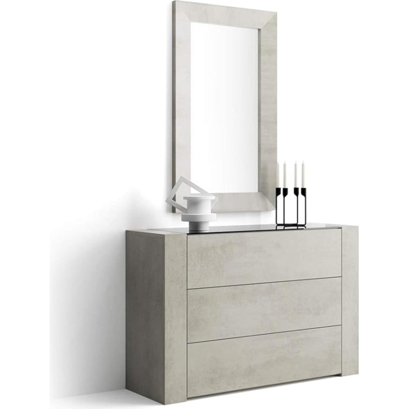 MOBILI FIVER, Iacopo Chest of Drawers with Glass Top, Grey Concrete, Made In Italy