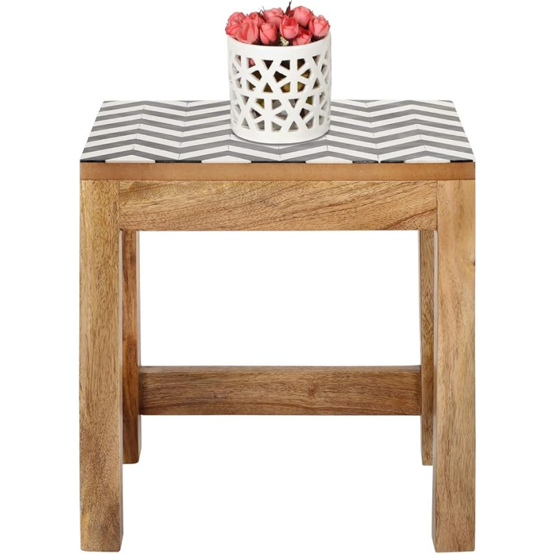 Penguin Home Coffee Side Table Printed Resin Top & Wooden Frame Side Table Square Rectangular Occasional Standing Tea Table for Living Room Home and Office Wooden Frame