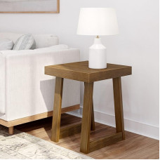 Plank+Beam Classic Square Side Table, Narrow Side Table for Living Room, Narrow Bedside Table for Small Spaces, Wooden Side Table for Bedroom, Pecan Wire Brush