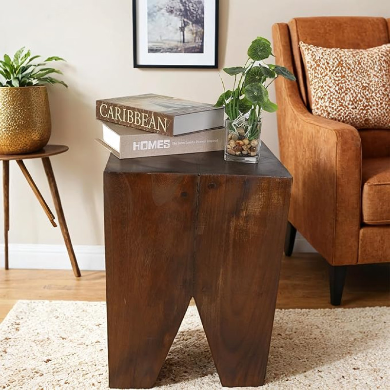 TORMAYS HOME Wooden Side Table Tree Stump Side Table Natural Wood Plant Stand Handmade Small Bedside Table Rustic Accent Table for Sofa Bedside Balcony (Brown)