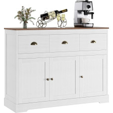 Keyluv Buffet Cabinet Storage Kitchen Sideboard Farmhouse Buffet Server Bar Wine Cabinet with 3 Drawers & 3 Doors Adjustable Shelves Console Table for Dining Room Living Room Cabinet, Antique White