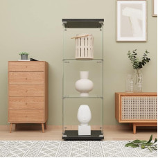LFT HUIMEI2Y Curio Glass Display Cabinet, 3 Shelves with Door and Lock, Upgraded Quick Installation Style, 5mm Tempered Glass, Floor Standing Bookcase for Bedroom, Living Room, 124.5 x 43.2 x 43.2 x