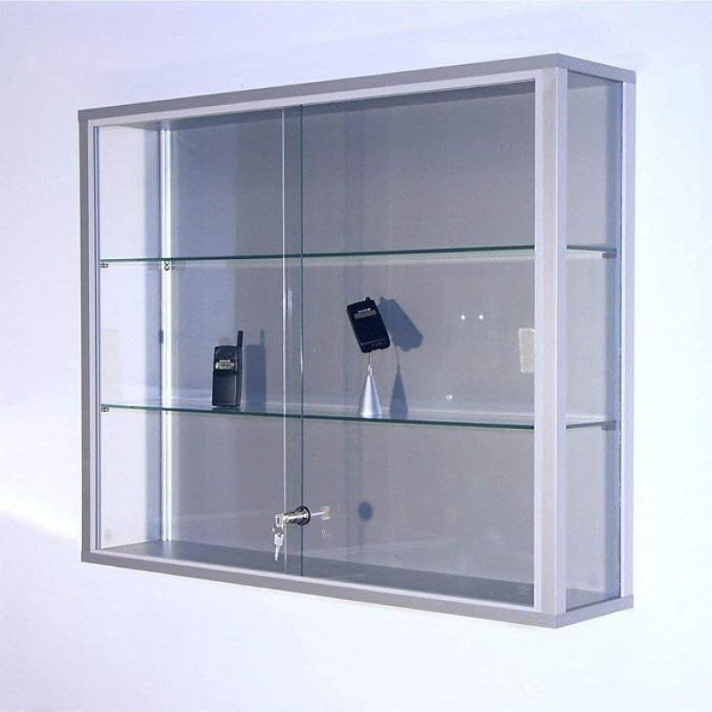 Wall Showcase (1000X200X800 mm Aluminium Profile, 2 Glass Shelves, Sliding Doors, Cylinder Lock