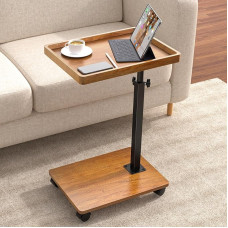 C Shape Side Table Height Adjustable 360° Rotating TV Tray for Small Spaces Rolling Coffee Side Tables for Living Room Bedroom Bedside Chair Sofa Snack