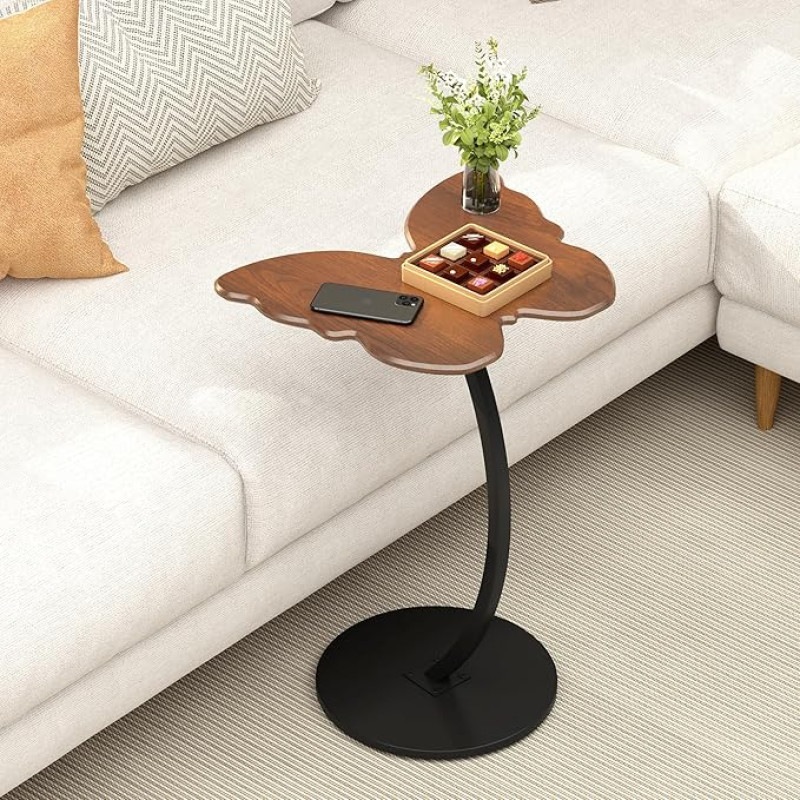 WFSRESTD C Shaped Side Table, Unique Butterfly Side Table for Couch, Modern C Table with Metal Frame, Slide Under Sofa and Bed, Living Room, Bedroom