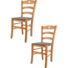 t m c s Tommychairs - Set of 2 Cuore Chairs for Kitchen and Dining Room, Robust Structure Made of Lacquered Beech Wood in Honey Colour and Padded Seat Covered with Fabric in Fawn Brown
