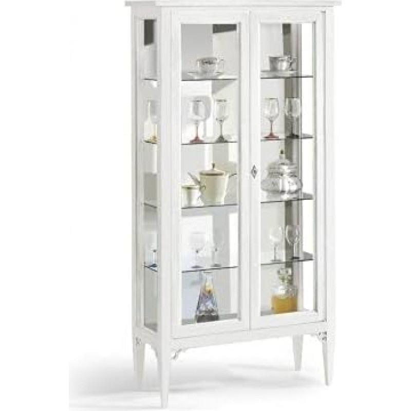 Mar.c.a. Design - Elegant Display Cabinet for Living Room Made of Poplar Wood Matt White with Shelves and Glass Side Walls - Furniture for Living Room Povera Made in Italy - Dimensions 89 x 34 x 170