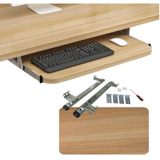 Tastaturablage für Schreibtisch, Metall-Schienen & Holzplattform, Mausablage, 54, 60, 70 cm, platzsparende Lösung für Home Office