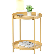 EKNITEY 2 Tier Side Table Metal Side Table Waterproof Small Sofa Coffee Table Bedroom Indoor Outdoor with Removable Tray for Living Room Bedroom Balcony and