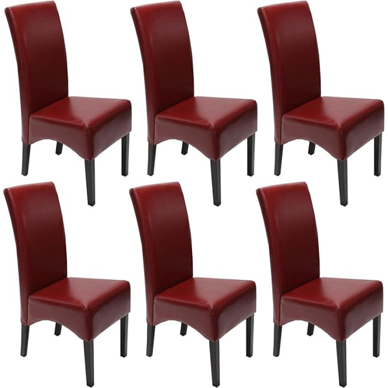 Mendler Set of 6 Latina Dining Chairs / Kitchen Chairs / Leather / Red / Dark Legs