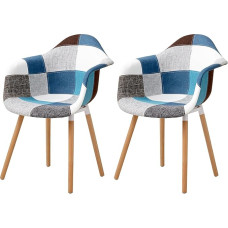 JZGORC Set of 2 Dining Room Chairs, Linen Patchwork Dining Room Chairs, Modern Dining Room Chairs, Kitchen Chairs with Beech Legs and Armrests Design, Blue