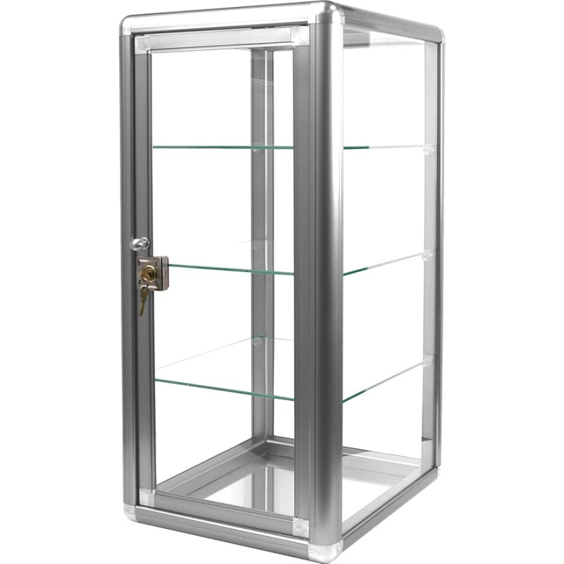 Aluminium Sliding Door 3 Shelf Tempered Glass Lockable Jewelry Display