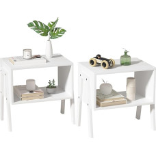 Forevich Side Table, Set of 2, Side Table, Bedside Table, Stackable Bamboo Bedside Table with Open Storage Shelf for Small Spaces for Bedroom, Living Room, White