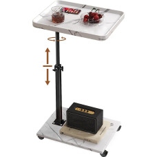 GENDLTHIJ Adjustable C-Shaped Side Table, C Table with Wheels for Sofa, 360° Rotating Sofa Table for Living Room, Bedroom, Study and Small Spaces, Bedside Table (Rectangular, White)