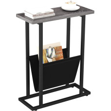 Yusong Narrow Side Table for Small Spaces, Small Side Table with Magazine Holder, Narrow Small Thin Table for Living Room, Bedroom, Sofa, Grey Oak