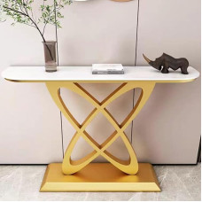 FREUPGU Console Table, Narrow Console Table, with Metal Frame, Entrance Area Decorative Table, Sofa Table, for Small Room, for Entrance, Hallway, Living Room (Gold A, 150 cm / 59 inches)