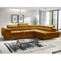 Modern L-Shape Corner Sofa with Sleep Function and Storage Box 3 Seater Couch with Sturdy Metal Feet Corner Sofa with Right Orientation 277 x 203 x 73 cm Velvet Mustard
