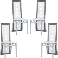 Dining Chairs 4 Pieces Kitchen Chair High Back Large Seat Dining Room Furniture Living Room Chair PVC Leather Kitchen Dining Room Garden White + Grey 4 Pieces