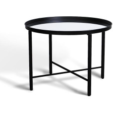 inoseen Coffee Table Black Round Side Table Living Room 67 x 70 x 49 cm with Mirror Tray and Black Frame Modern Coffee Table for Living Room