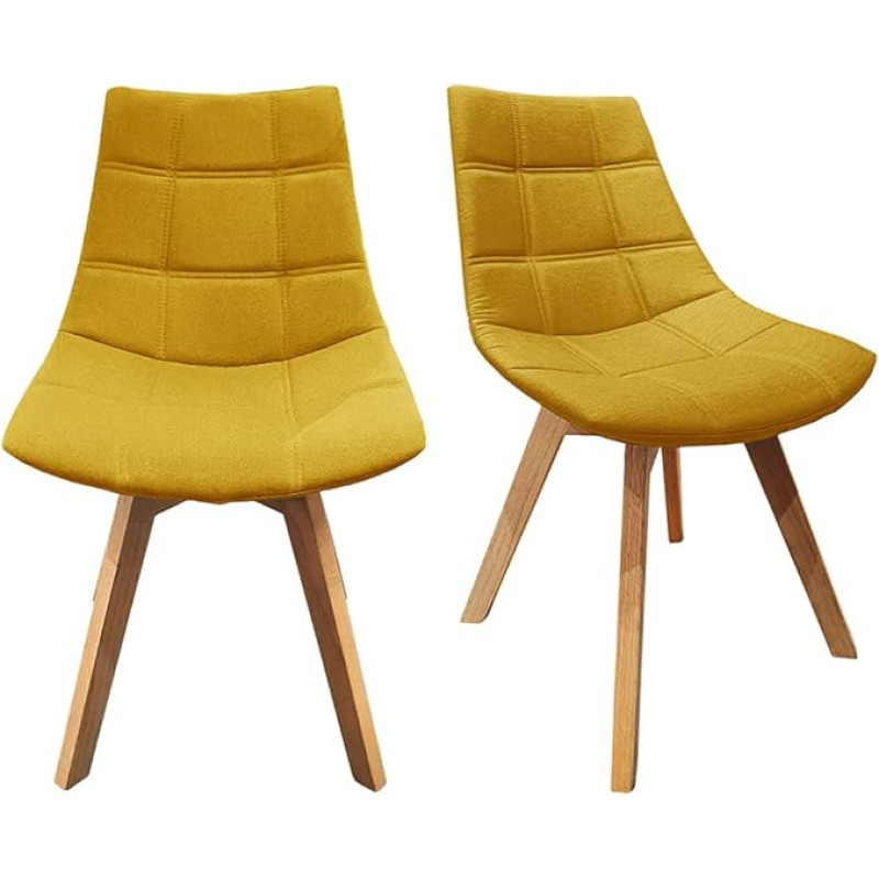 Meubletmoi Set of 2 Yellow Fabric Dining Chairs with Solid Oak Base