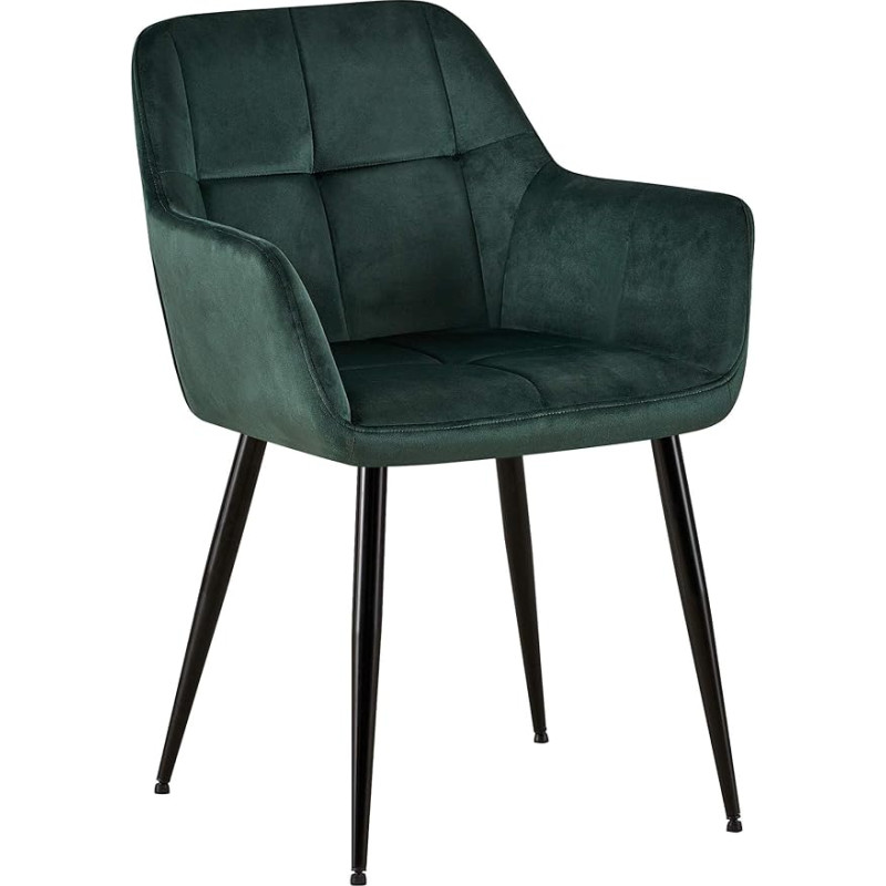 CLP Emia Visitor's Chair with Velvet Cover, Upholstered Chair with Robust Metal Frame, Kitchen Chair with Floor Protectors, Colour: Green, Material: Velvet