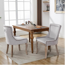 Zravenna Luxury Dining Room Chairs, Set of 2, Kitchen Chair, Living Room Chair, Upholstered Chair with Nail Head Trim, Solid Wood Legs, Velvet Cover (Without Dining Table), Grey (Grey, Set of 2)