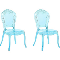 Beliani Vermont Baroque Chair Plastic Set of 2 Transparent Blue Set of 2 Stackable