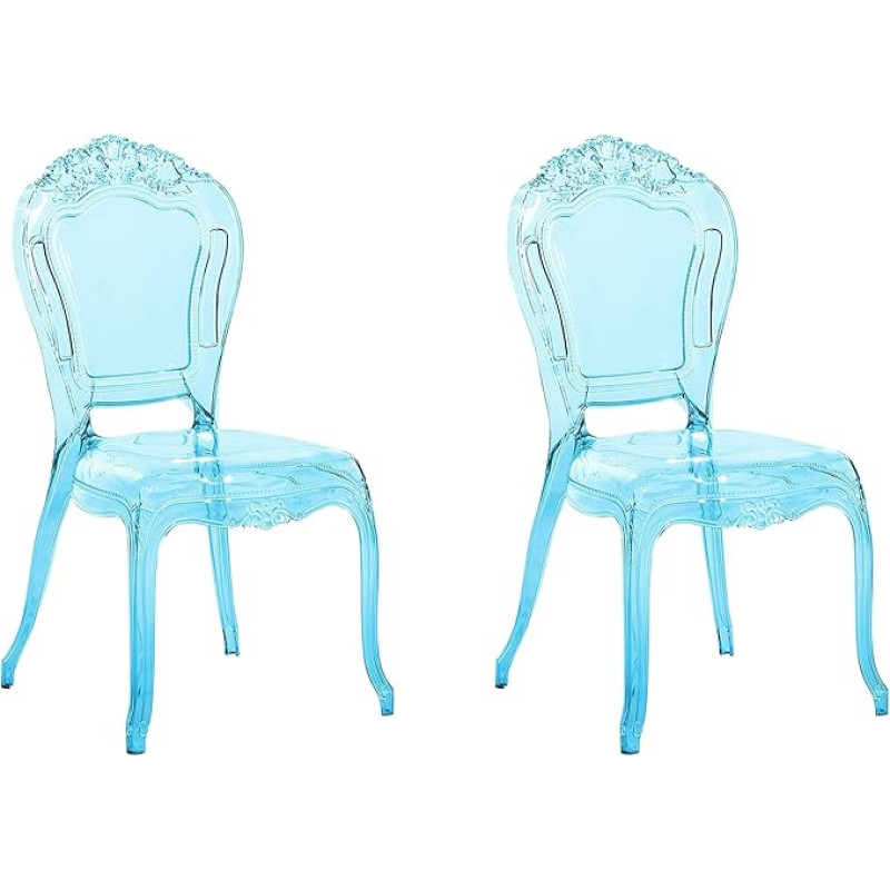 Beliani Vermont Baroque Chair Plastic Set of 2 Transparent Blue Set of 2 Stackable