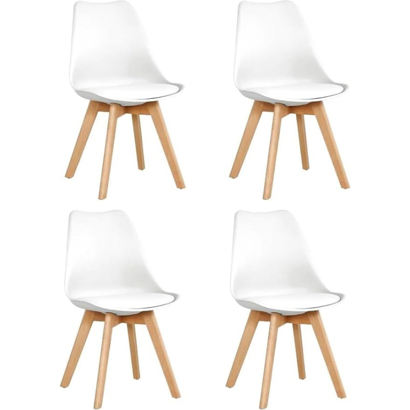 SHIITO Set of 4 Scandinavian Style Dining Chairs Odin Minimalist and Sophisticated Design with Beech Legs 43 x 41.5 x 83 cm White