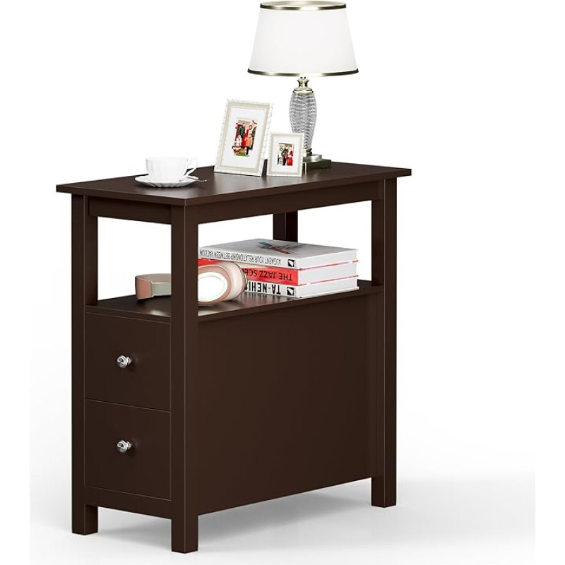 ZENY Narrow Side Table Side Table with Drawer and Open Shelf Sofa Table for Living Room Bedroom Small Table for Bedside Table Espresso