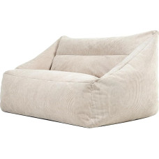 Icon Cecilia Bean Bag Sofa, Beige, Fluffy Cord Fabric, 2-Seater Sofa for Adults, Giant Bean Bag with Filling, Comfortable Chair, Lounge, Living Room, Decorative Living Room