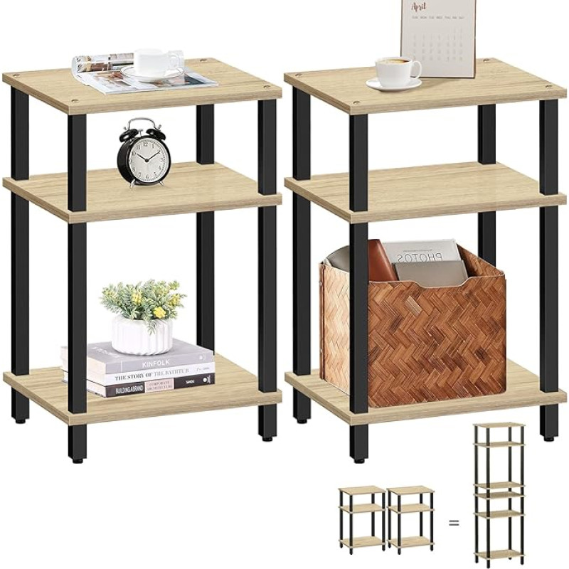 TUTOTAK TB01BO0492EU Set of 2 Side Tables, Side Table, Bedside Table, 3-Tier Storage Shelf, Coffee Table for Small Spaces