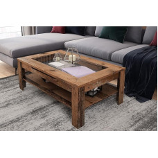 byLIVING Ralph Coffee Table Modern Sofa Table with Glass Insert and Generous Drawer in Old Wood Look / Side Table with Lots of Storage Space/W 110 x H 43 x D 67 cm