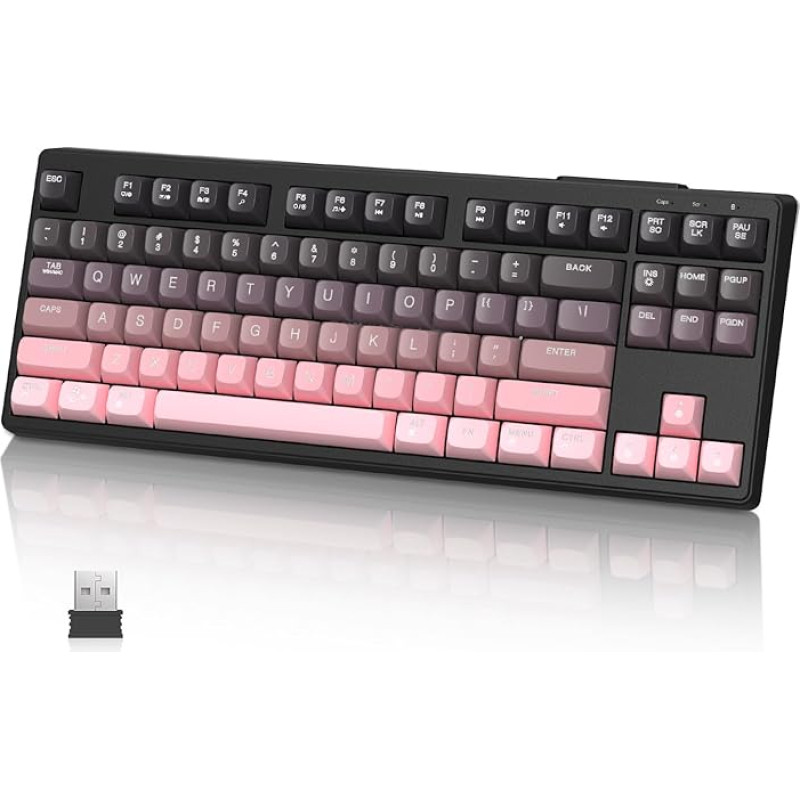 MAMBASNAKE M87 TKL 87 Keys - Wireless Gaming Keyboard with Dual Mode, Bluetooth/2.4GHz, 4000mAh Battery, Membrane Keyboard with Rainbow Backlight Pink