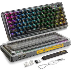 VGN GAMEPOWER K75 PRO 75% Mechanical Keyboard with Button and Transparent Keycap, Seal-Sided TKL 82 Keys Hot-Swap Keyboard, Support QMK/VIA, 2.4 GHz/BT5.0/USB-C Wired, RGB,for Win/Mac
