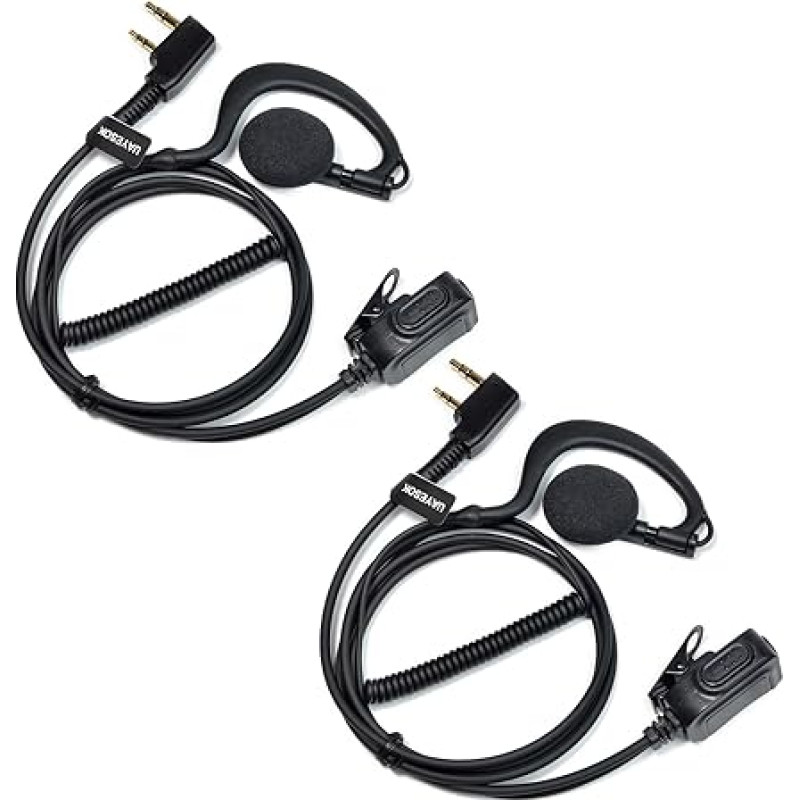 UAYESOK G Form Walkie Talkie kõrvaklapid raadiokomplektid PTT-mikrofoniga, mis ühilduvad 2 Pin Kenwood Baofeng UV-5R 888S BF-F8HP UV-82 Quansheng UV-K5 Retevis TYT Security traadita tarvikud (2