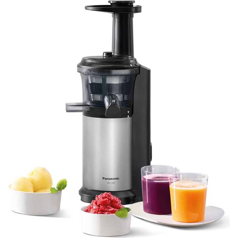 Panasonic MJ-L500S Slow Juicer / Juicer / 2 Inserts for Juices and Frozen Ingredients / Frozen Yoghurt / Silver