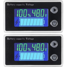 2PCS Battery Capacity Monitor 10-100V Meter Voltmeter with Temperature Display Digital Universal Battery Capacity Tester Switch Meter Meter 12V 24V 36V 48V LCD Display