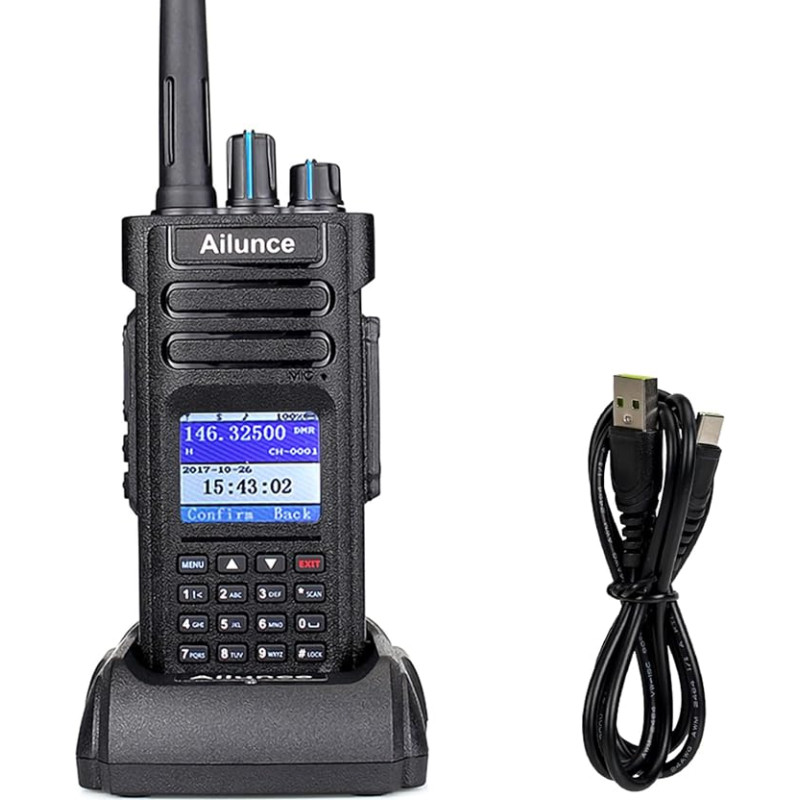 Retevis Ailunce HD1 10W DMR amatöörraadio, GPS, Dual Band, digitaalne kahepoolne raadio, C-tüüpi 3200 mAh aku, IP67 veekindel, 16 klahvi DTMF, ühildub amatöörraadioga (1 tk, must)