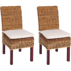 Mendler Set of 2 Bali Wicker Dining Chairs M69 Banana Wicker Light with Cushion