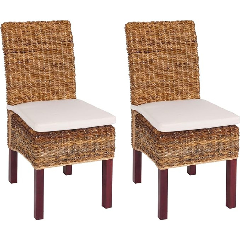 Mendler Set of 2 Bali Wicker Dining Chairs M69 Banana Wicker Light with Cushion
