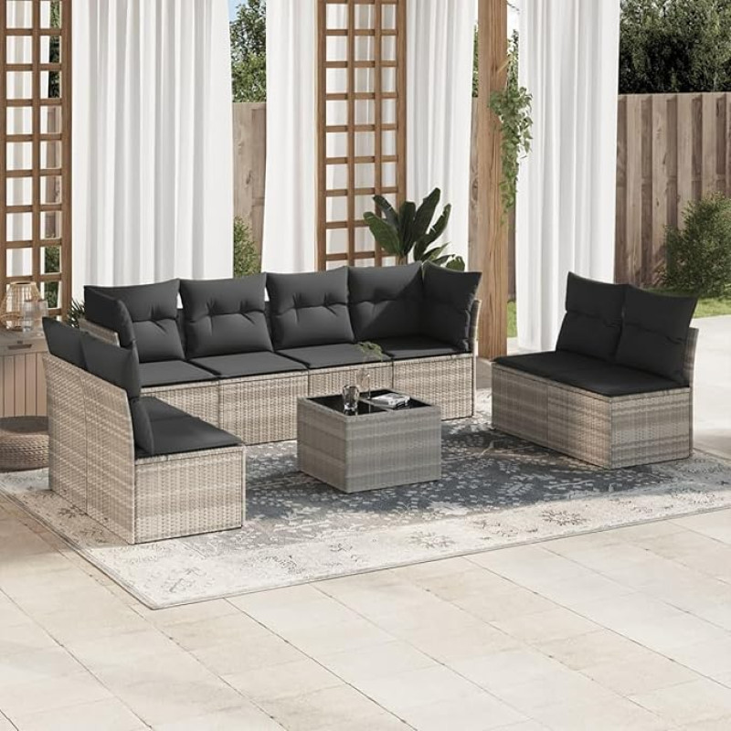 Homgoday Garden Furniture Set 9 Pieces with Cushions Light Grey Polyrattan Furniture Set Sofa Bed Living Room Couch Set Sofas for Outdoor Garden Outdoor Typ3217462